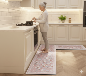 tapis en vinyle fleurs roses